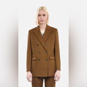 BROWN WOOL SUIT JACKET Brown Double-Breasted Women's Coat